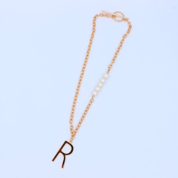 "Rose Gold Initial 'R' Necklace with Pearls, XPNL1904 - Picture 10 of 12